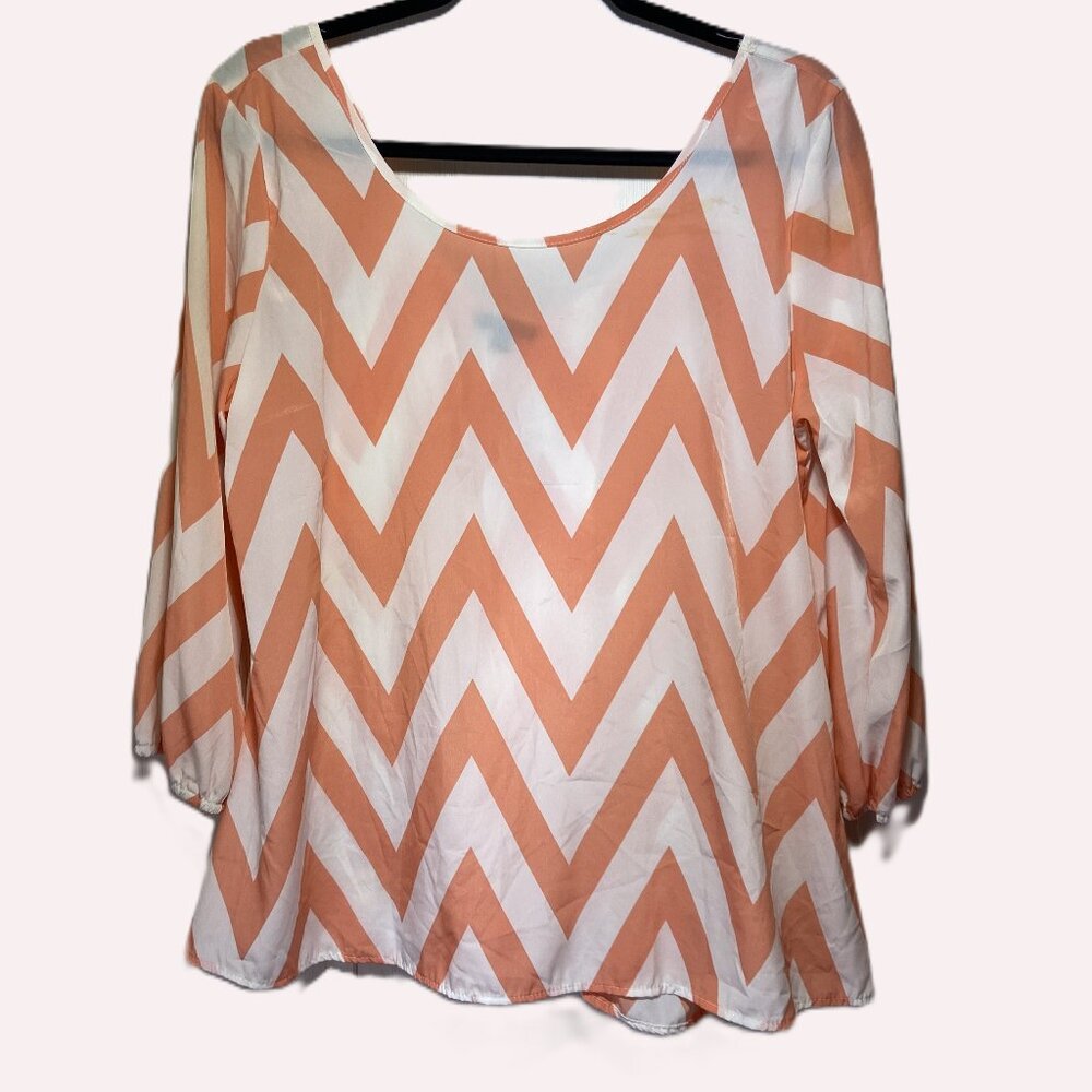 mm mm mm Size Xlarge Peach & White Chevron Stripe With Soft Big Bow Blouse